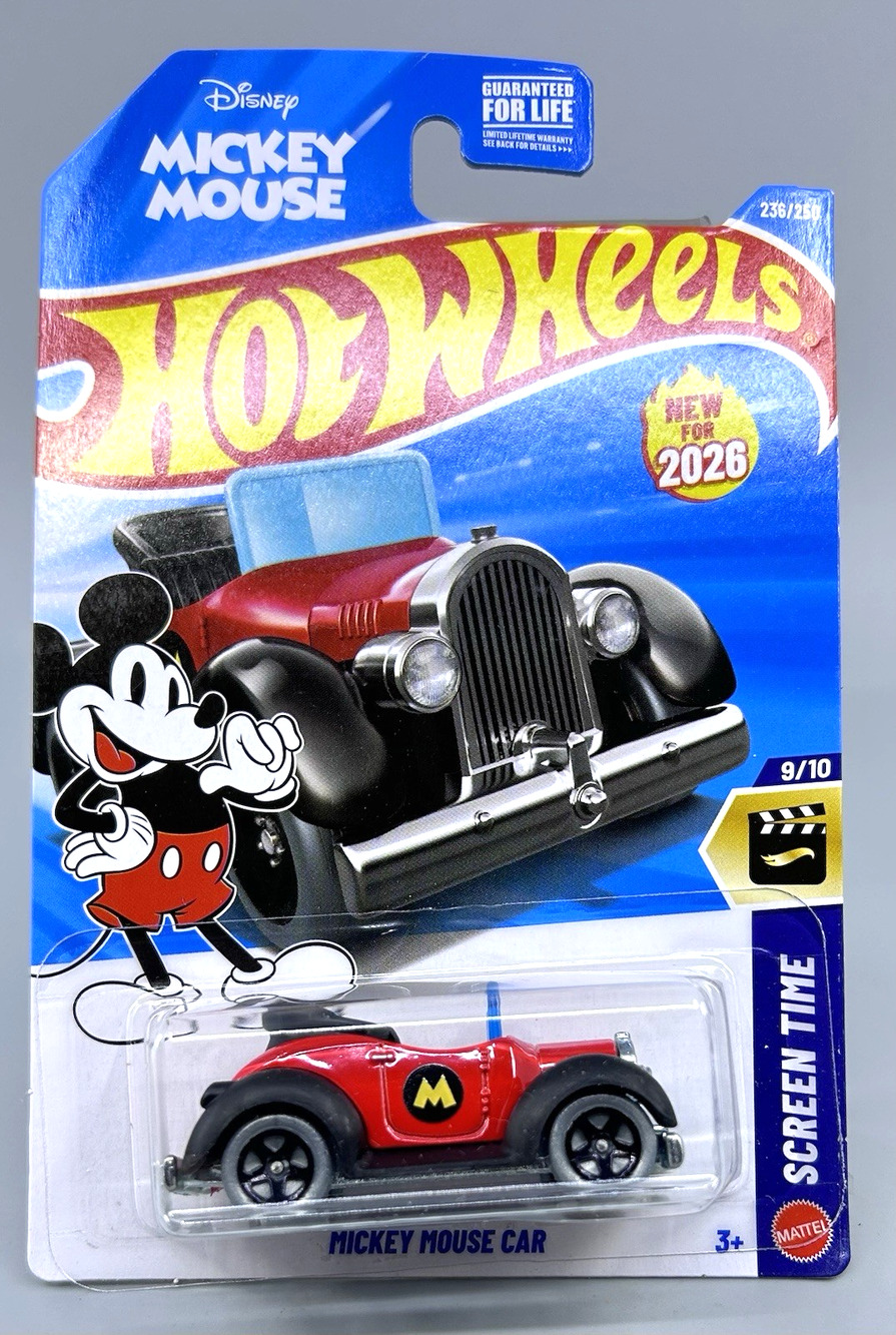 Hot Wheels MICKEY MOUSE Car Screen Time 9/10 Disney 1:64 Diecast Mattel NOC